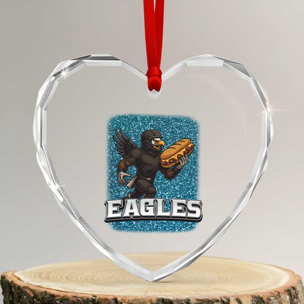 Funny Eagle With Cheesesteak Heart Crystal Glass Ornament Football Glitter Print - Wonder Print Shop