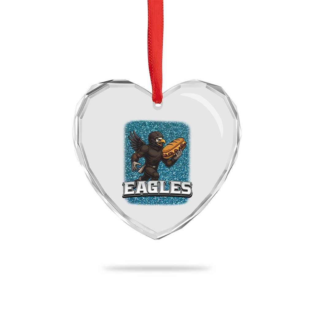 Funny Eagle With Cheesesteak Heart Crystal Glass Ornament Football Glitter Print - Wonder Print Shop