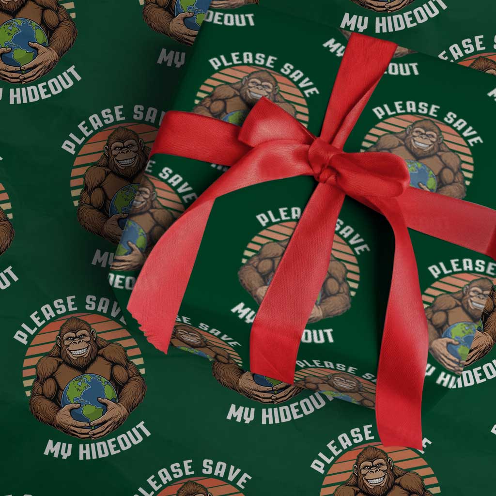 Funny Earth Day Bigfoot Wrapping Paper Roll Please Save My Hideout