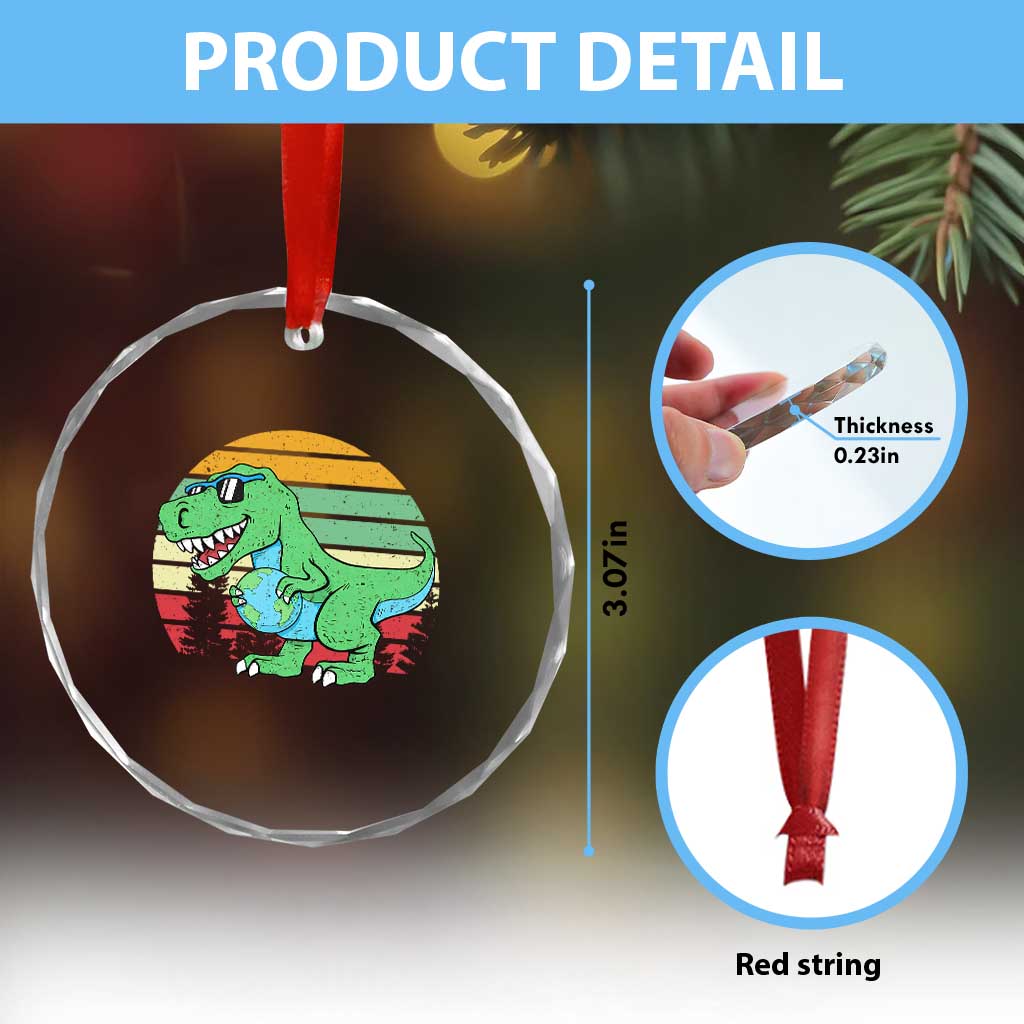 Funny Earth Day Dinosaur Lover Crystal Glass Ornament Save The Planet