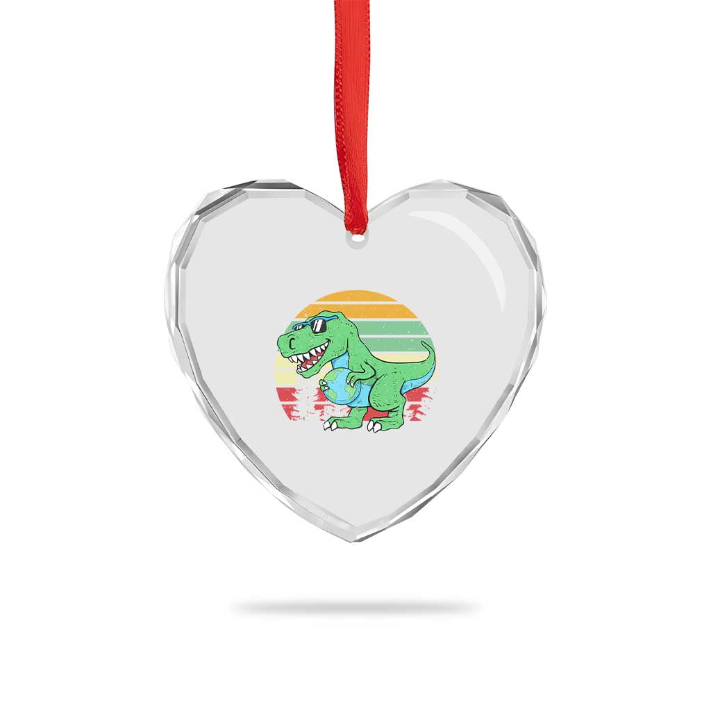 Funny Earth Day Dinosaur Lover Heart Crystal Glass Ornament Save The Planet