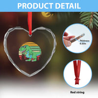 Funny Earth Day Dinosaur Lover Heart Crystal Glass Ornament Save The Planet