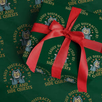 Funny Easily Distracted By Cats And Side Quests Wrapping Paper Roll RPG Tabletop Gamer - Wonder Print Shop