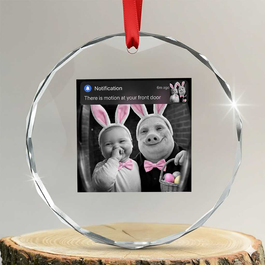 Funny Easter AI Baby with John Pork Meme Crystal Glass Ornament There Is Motion at Your Front Door Notification Humor