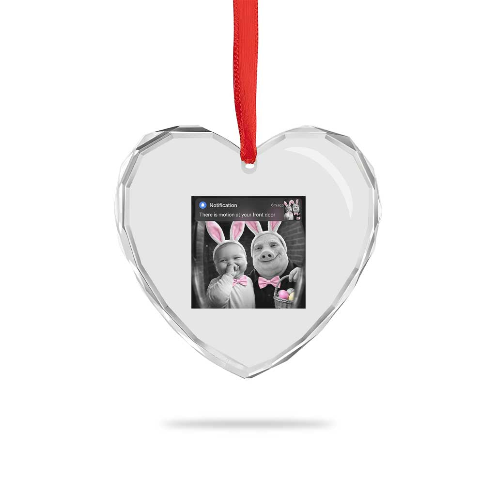 Funny Easter AI Baby with John Pork Meme Heart Crystal Glass Ornament There Is Motion at Your Front Door Notification Humor