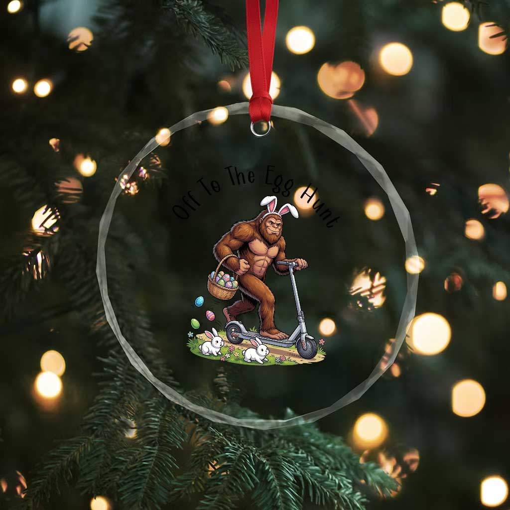 Funny Easter Bigfoot Crystal Glass Ornament Off To The Egg Hunt