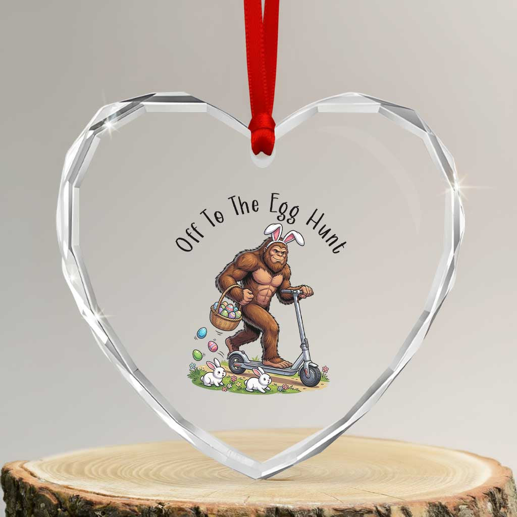 Funny Easter Bigfoot Heart Crystal Glass Ornament Off To The Egg Hunt