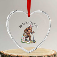 Funny Easter Bigfoot Heart Crystal Glass Ornament Off To The Egg Hunt