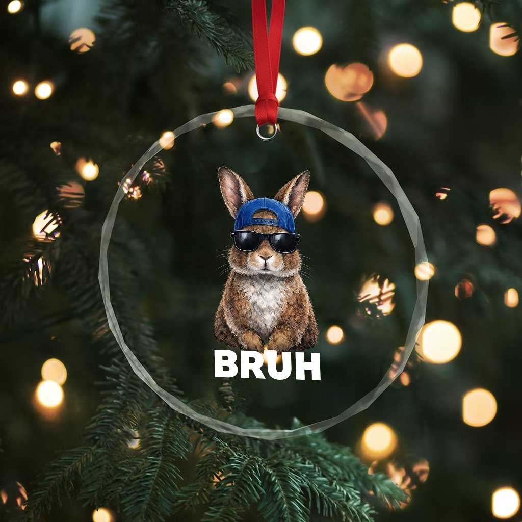 Funny Easter Bruh Bunny Sunglasses Meme Crystal Glass Ornament