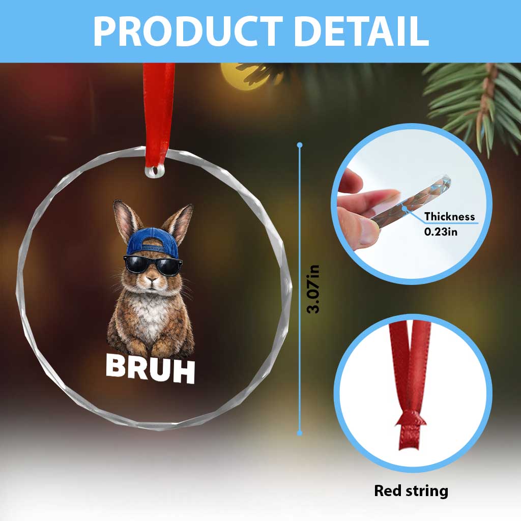 Funny Easter Bruh Bunny Sunglasses Meme Crystal Glass Ornament