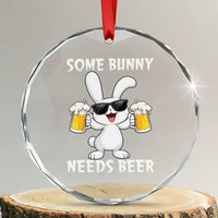 Funny Easter Bunny Drinking Beer Crystal Glass Ornament Some Bunny Needs Beer