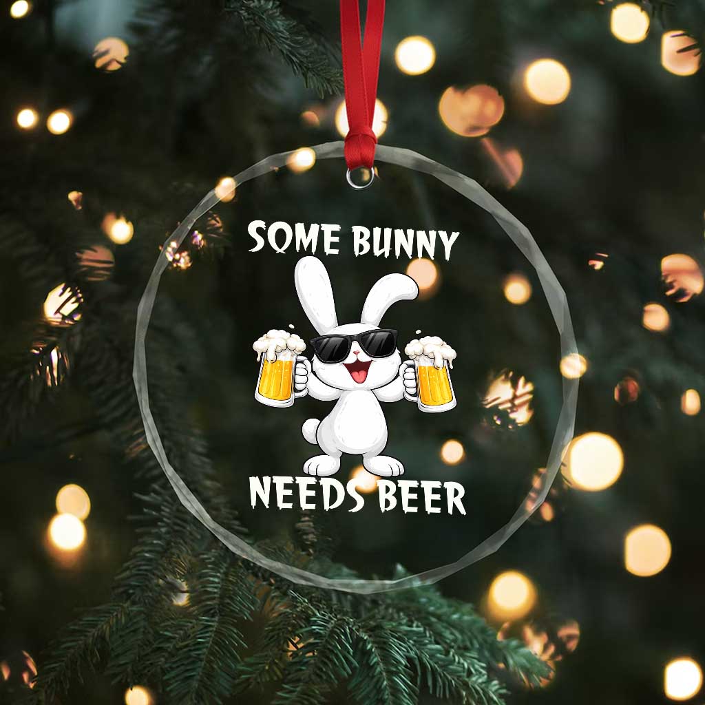 Funny Easter Bunny Drinking Beer Crystal Glass Ornament Some Bunny Needs Beer