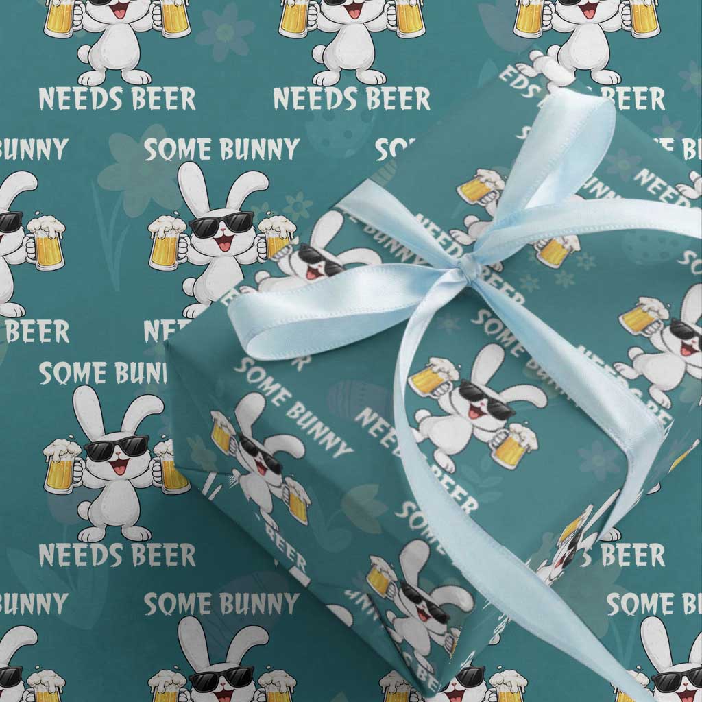 Funny Easter Bunny Drinking Beer Wrapping Paper Roll Some Bunny Needs Beer