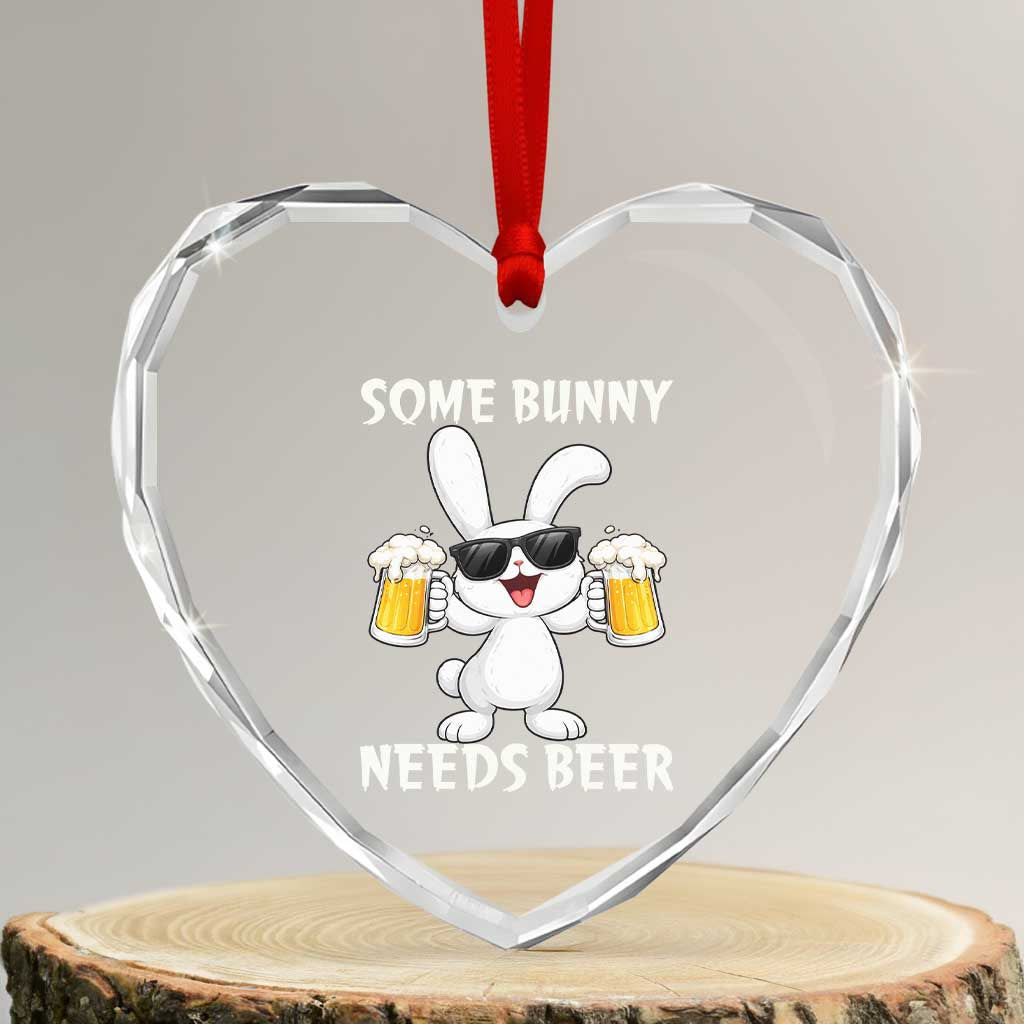 Funny Easter Bunny Drinking Beer Heart Crystal Glass Ornament Some Bunny Needs Beer