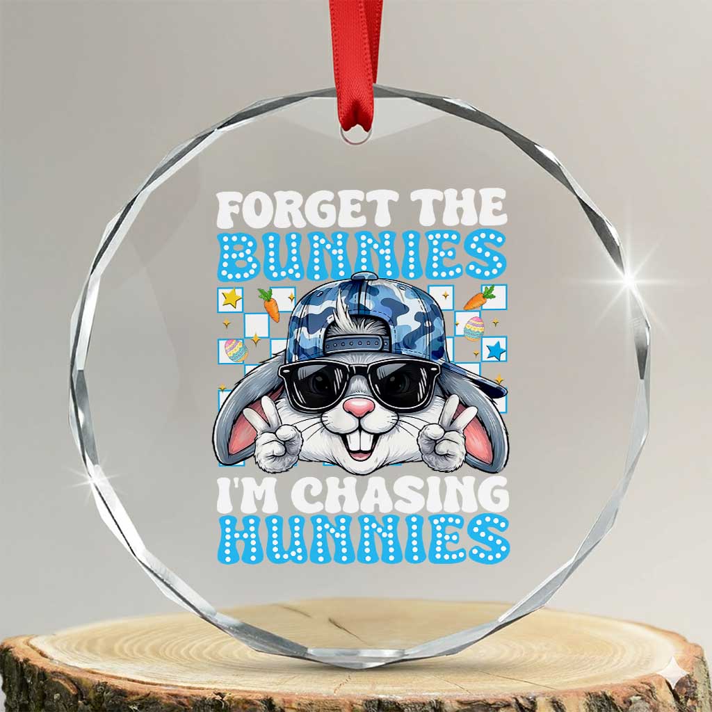 Funny Easter Bunny Forget the Bunnies I’m Chasing Hunnies Crystal Glass Ornament Cool Rabbit with Sunglasses & Hat Humor