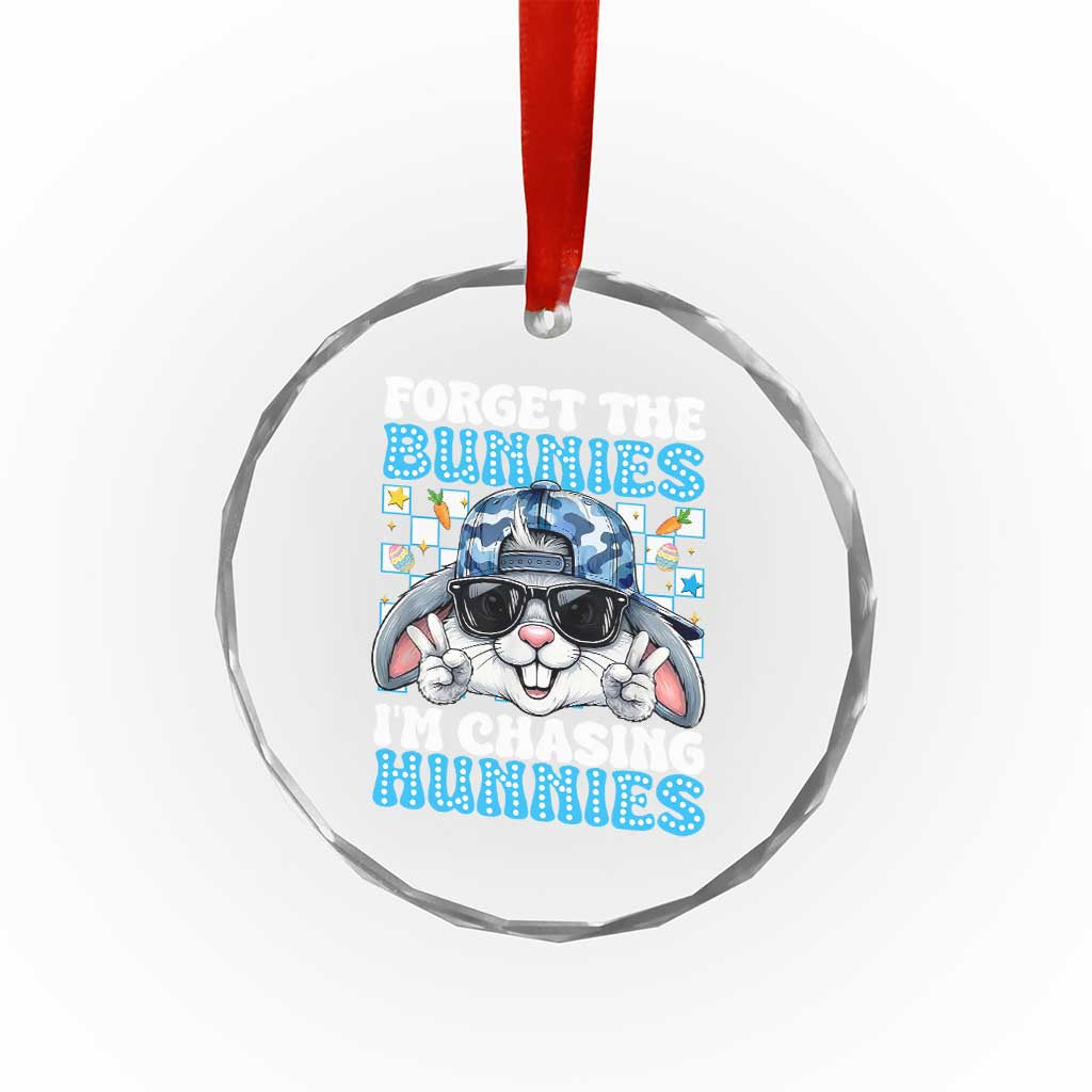 Funny Easter Bunny Forget the Bunnies I’m Chasing Hunnies Crystal Glass Ornament Cool Rabbit with Sunglasses & Hat Humor