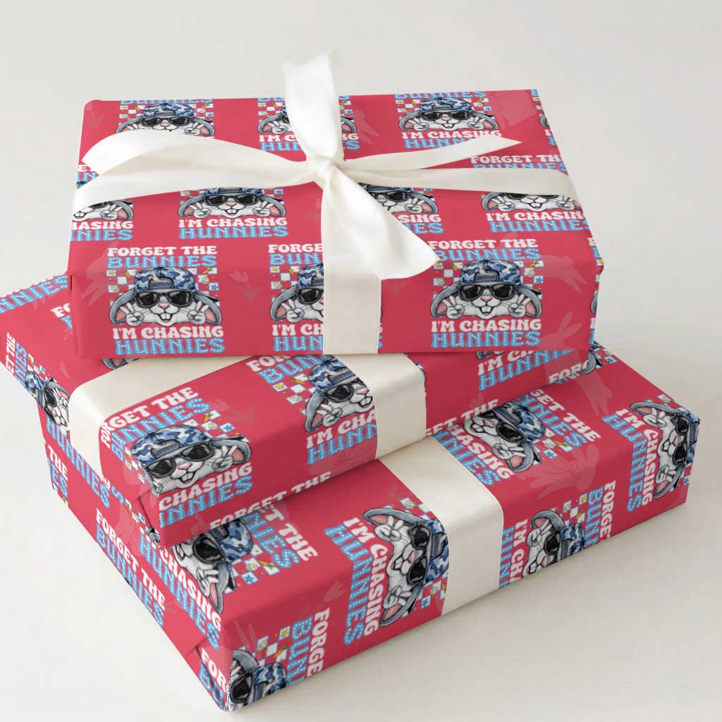 Funny Easter Bunny Forget the Bunnies I’m Chasing Hunnies Wrapping Paper Roll Cool Rabbit with Sunglasses & Hat Humor