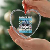 Funny Easter Bunny Forget the Bunnies I’m Chasing Hunnies Heart Crystal Glass Ornament Cool Rabbit with Sunglasses & Hat Humor