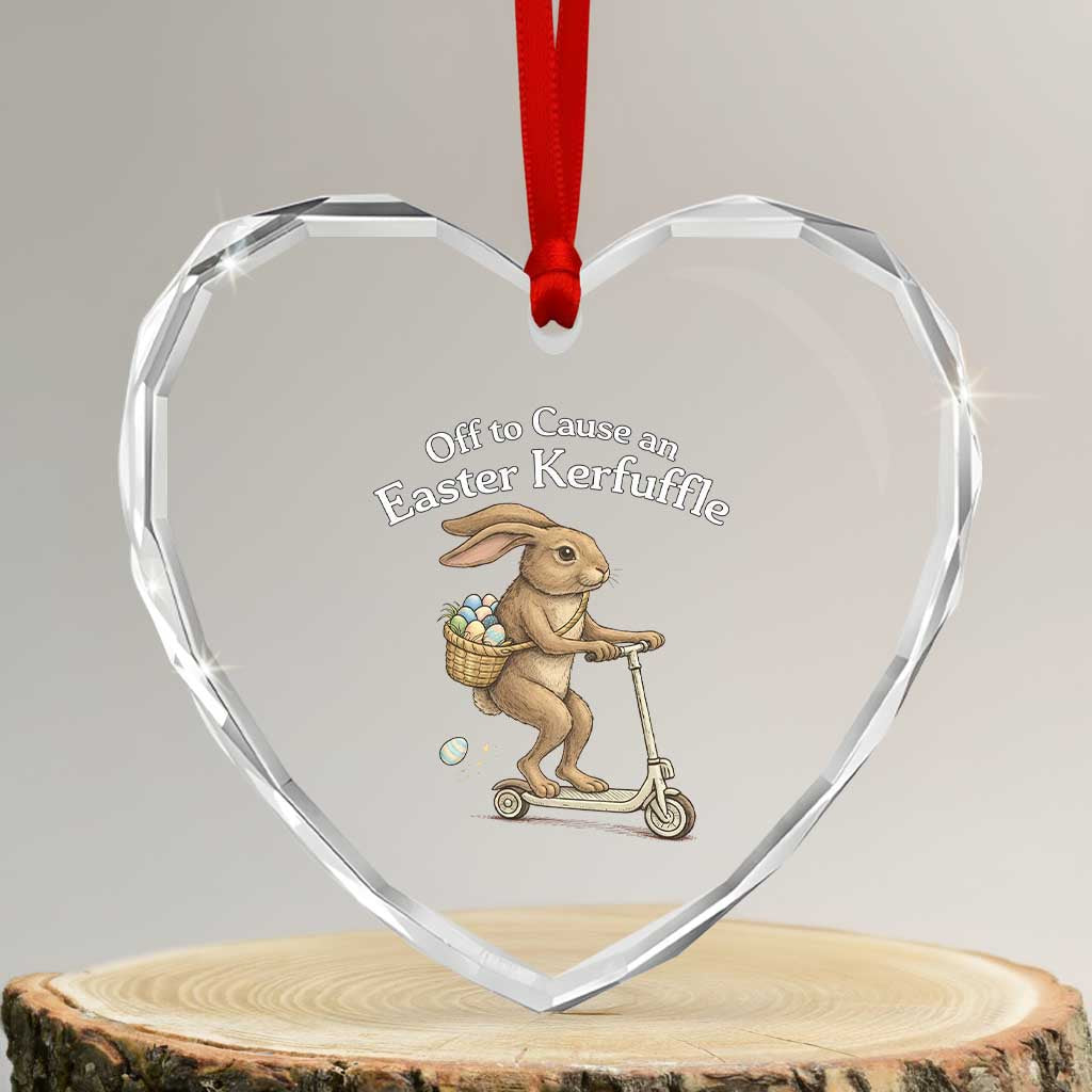 Funny Easter Bunny Heart Crystal Glass Ornament Off To The Cause an Easter Kerfuffle