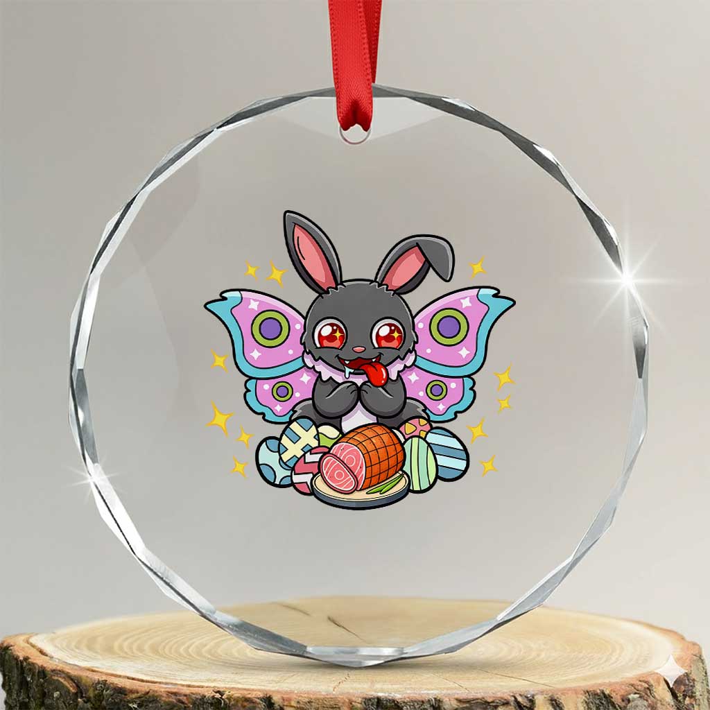Funny Easter Bunny Mothman Loves Glazed Ham Crystal Glass Ornament