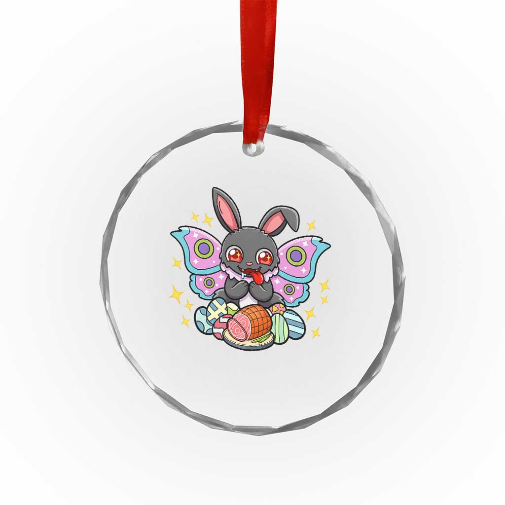 Funny Easter Bunny Mothman Loves Glazed Ham Crystal Glass Ornament
