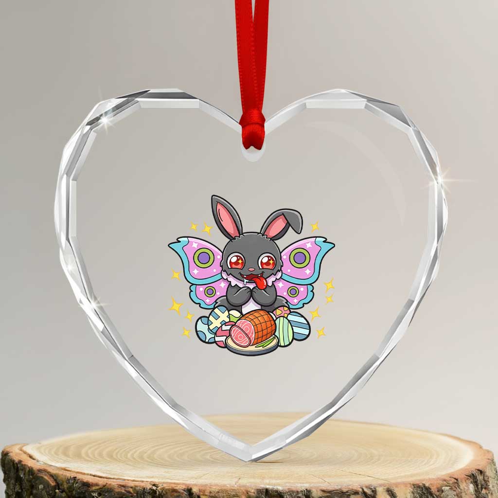 Funny Easter Bunny Mothman Loves Glazed Ham Heart Crystal Glass Ornament
