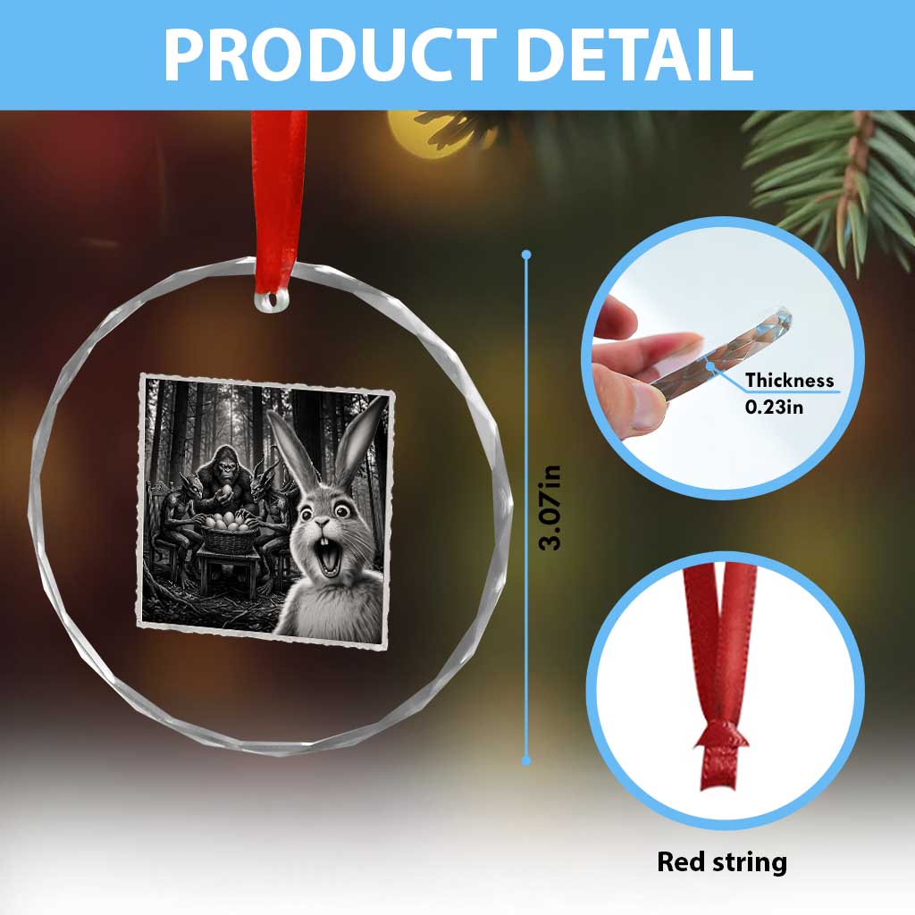 Funny Easter Bunny Selfie Crystal Glass Ornament Bigfoot Jersey Devil Chupacabra Egg Hunt
