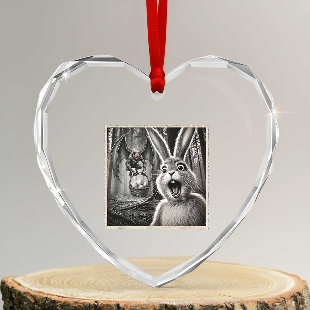 Funny Easter Bunny Selfie Mothman Egg Hunt Heart Crystal Glass Ornament