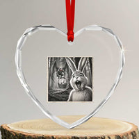 Funny Easter Bunny Selfie Mothman Egg Hunt Heart Crystal Glass Ornament