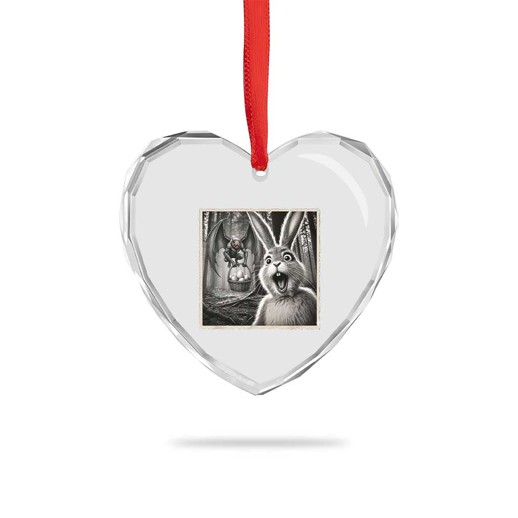 Funny Easter Bunny Selfie Mothman Egg Hunt Heart Crystal Glass Ornament