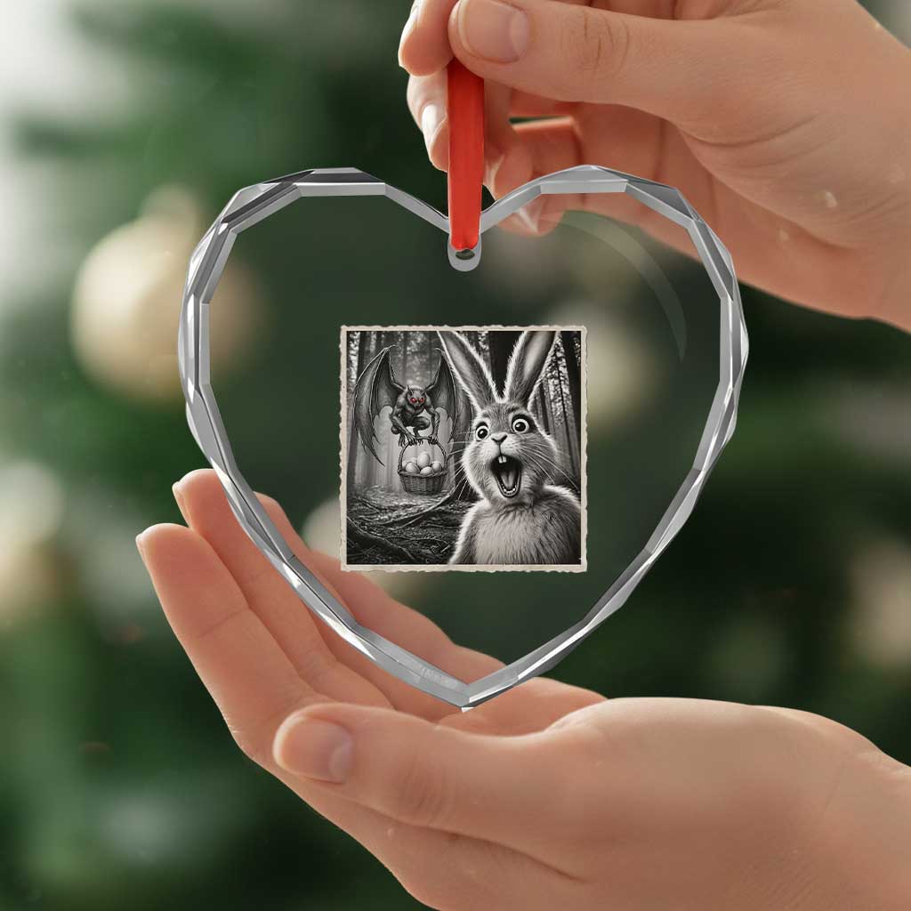 Funny Easter Bunny Selfie Mothman Egg Hunt Heart Crystal Glass Ornament