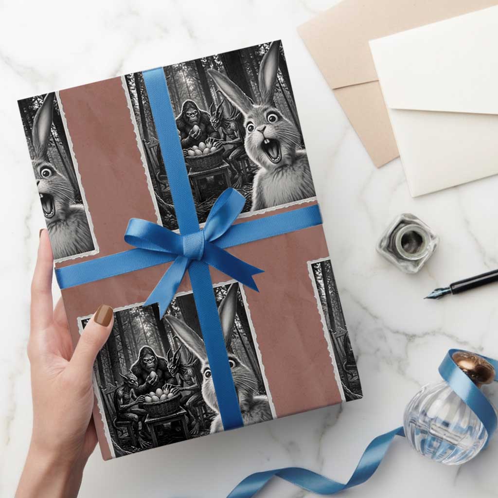 Funny Easter Bunny Selfie Wrapping Paper Roll Bigfoot Jersey Devil Chupacabra Egg Hunt