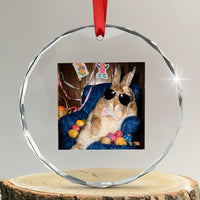 Funny Easter Bunny Sunglasses Graphic Crystal Glass Ornament
