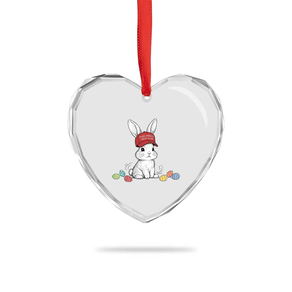 Funny Easter Bunny Wearing Hat American Heart Crystal Glass Ornament