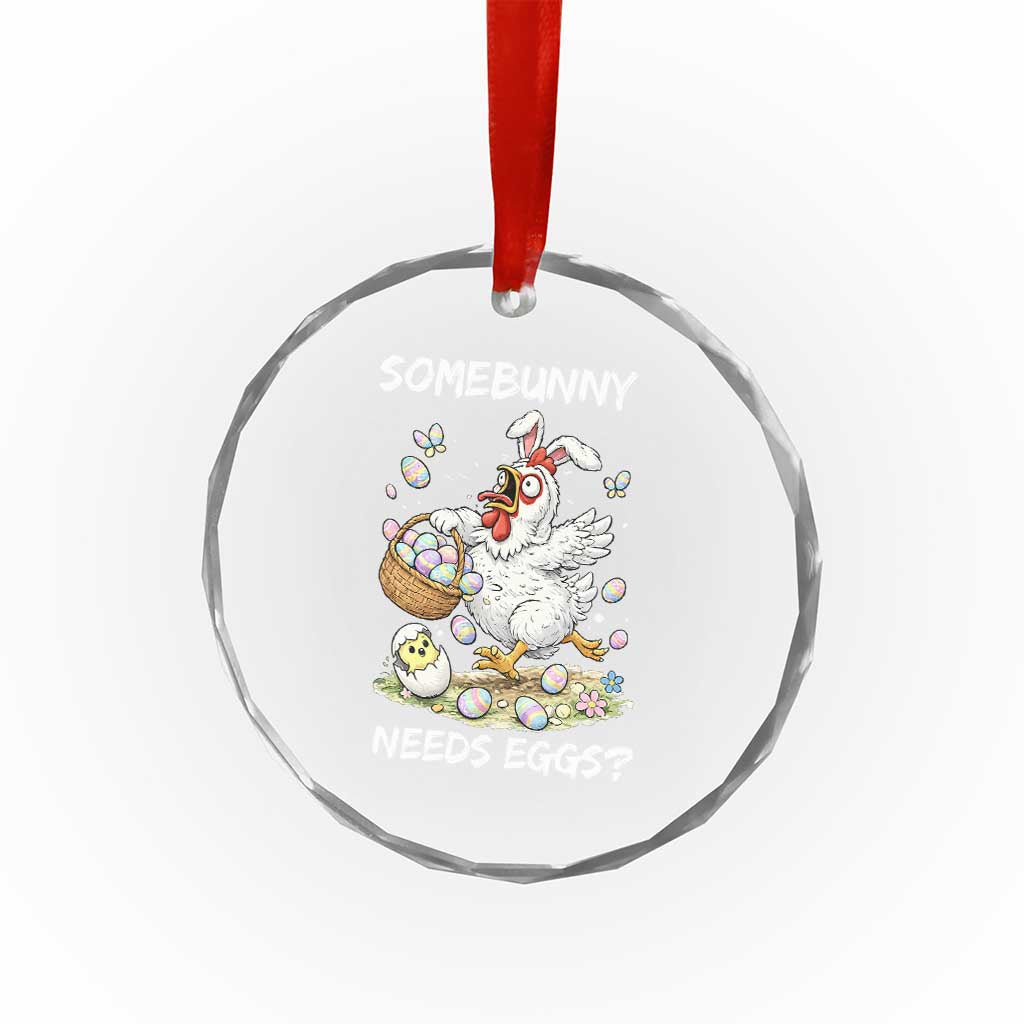 Funny Easter Chicken Bunny Ears Crystal Glass Ornament Somebunny Needs Eggs