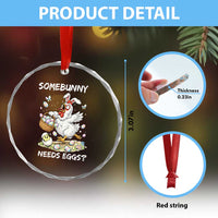 Funny Easter Chicken Bunny Ears Crystal Glass Ornament Somebunny Needs Eggs