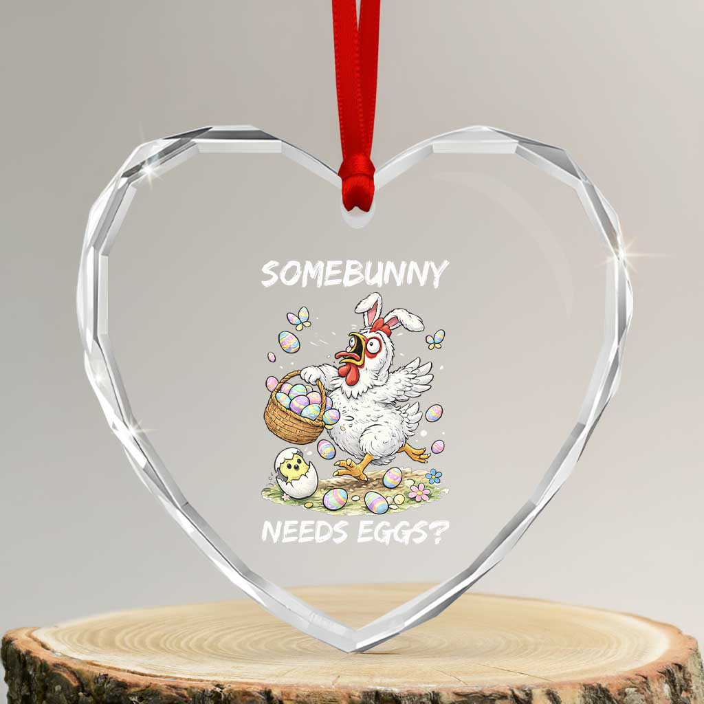Funny Easter Chicken Bunny Ears Heart Crystal Glass Ornament Somebunny Needs Eggs