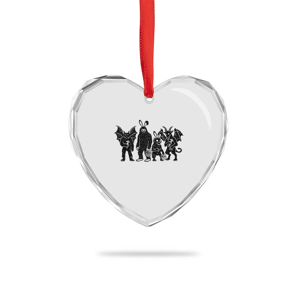 Funny Easter Cryptid Squad Heart Crystal Glass Ornament Bigfoot Mothman Jersey Devil Chupacabra Gift