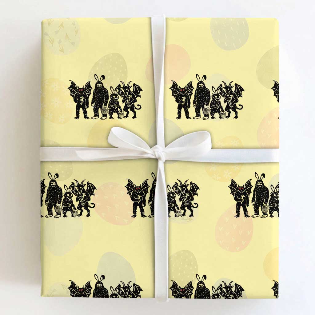 Funny Easter Cryptid Squad Wrapping Paper Roll Bigfoot Mothman Jersey Devil Chupacabra Gift