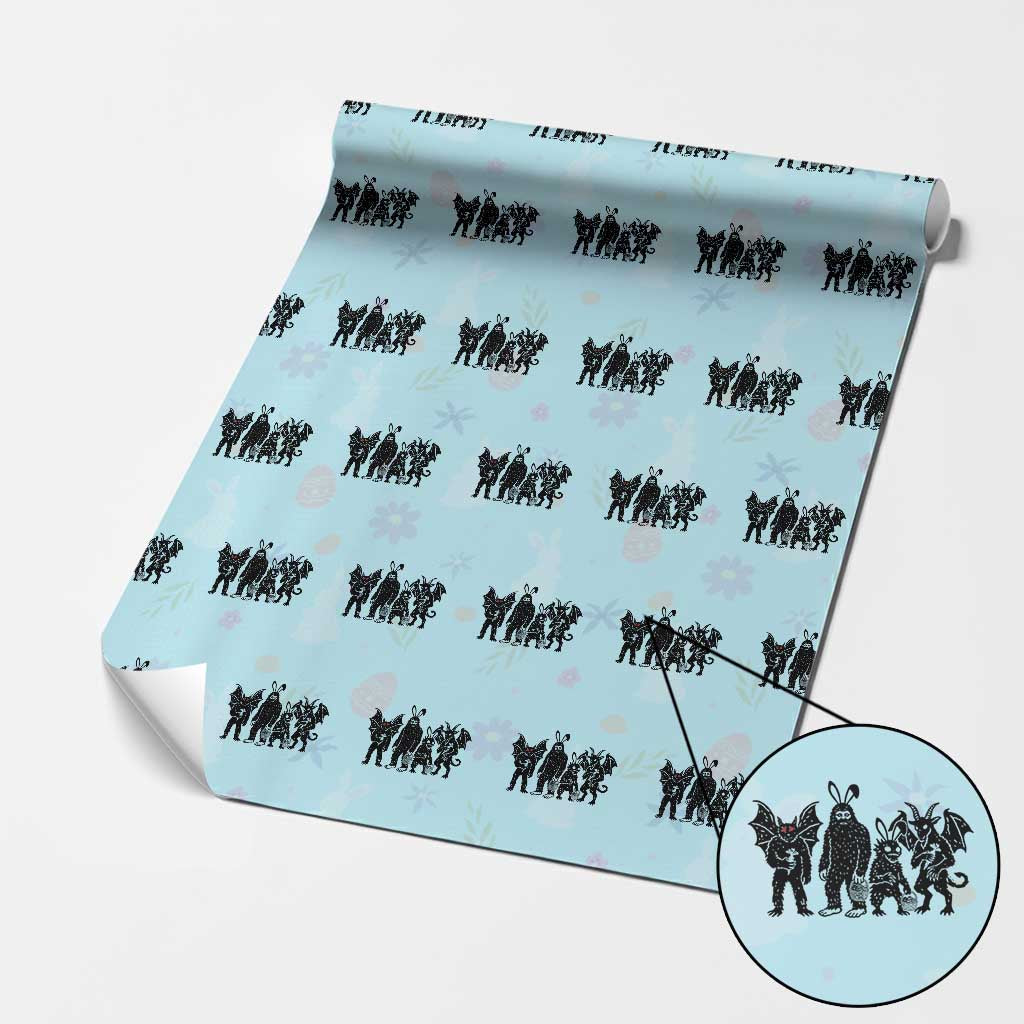 Funny Easter Cryptid Squad Wrapping Paper Roll Bigfoot Mothman Jersey Devil Chupacabra Gift