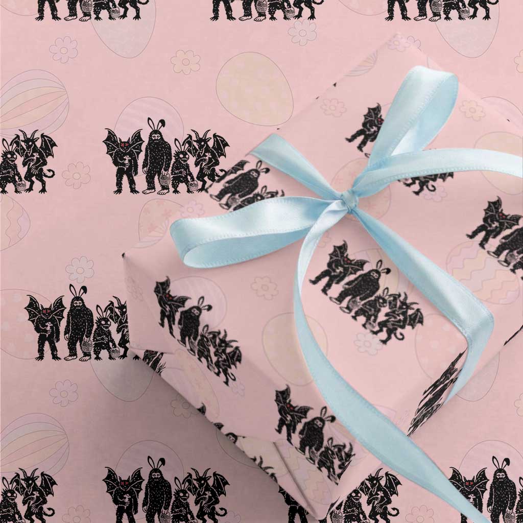 Funny Easter Cryptid Squad Wrapping Paper Roll Bigfoot Mothman Jersey Devil Chupacabra Gift