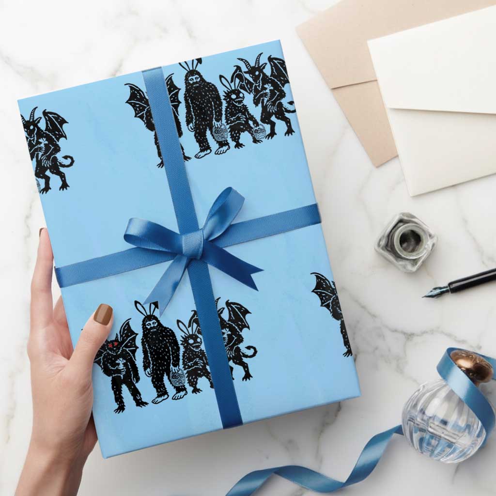 Funny Easter Cryptid Squad Wrapping Paper Roll Bigfoot Mothman Jersey Devil Chupacabra Gift