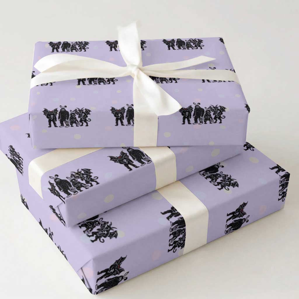 Funny Easter Cryptid Squad Wrapping Paper Roll Bigfoot Mothman Jersey Devil Chupacabra Gift