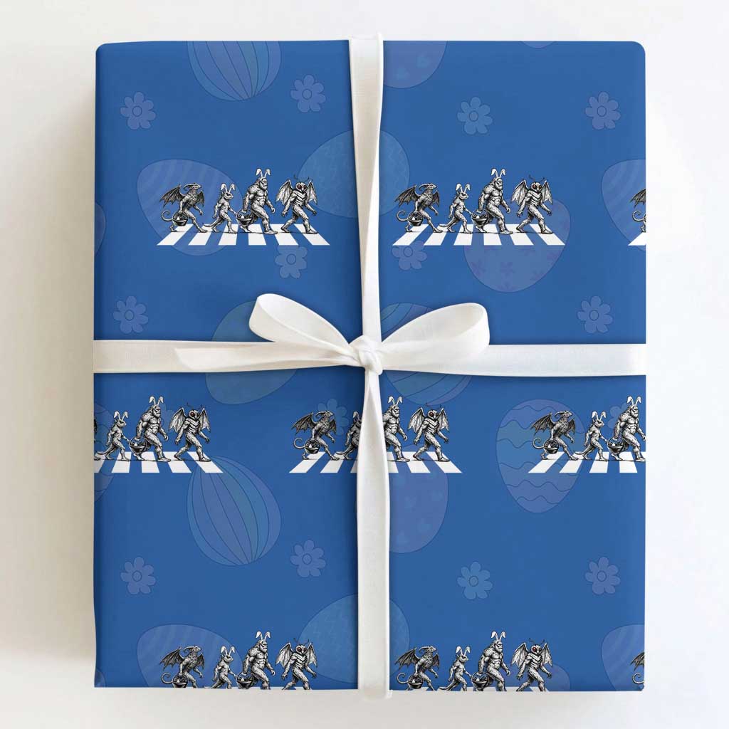 Funny Easter Cryptid Walk Wrapping Paper Roll Bigfoot Mothman Jersey Devil Chupacabra