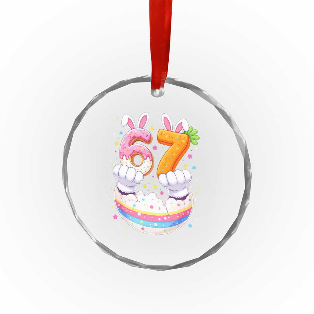 Funny Easter Day Bunny 67 Six Seven Meme Crystal Glass Ornament