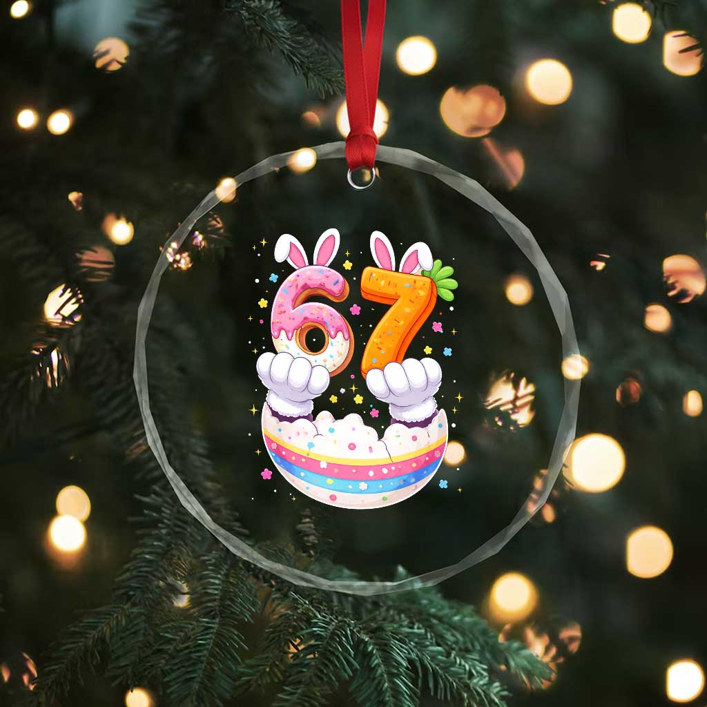 Funny Easter Day Bunny 67 Six Seven Meme Crystal Glass Ornament