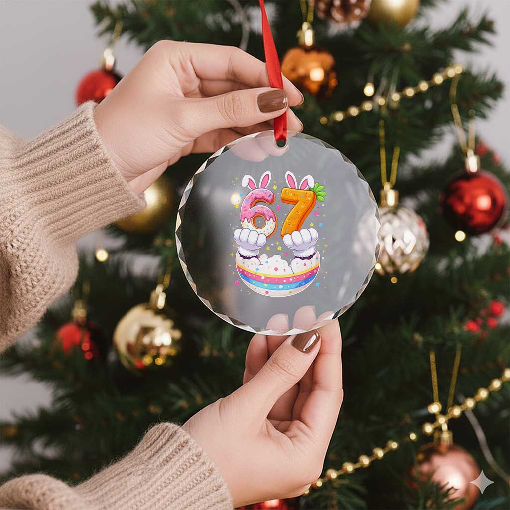 Funny Easter Day Bunny 67 Six Seven Meme Crystal Glass Ornament