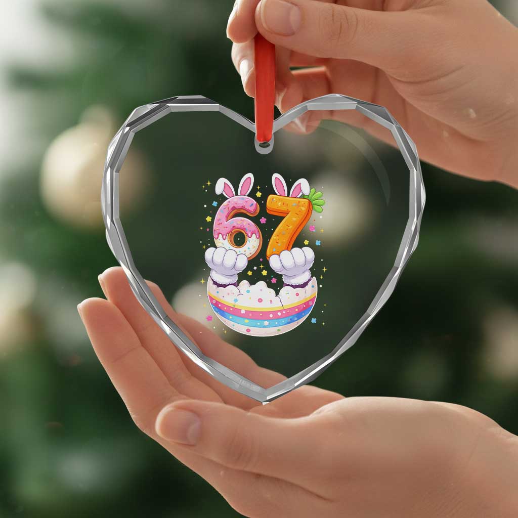 Funny Easter Day Bunny 67 Six Seven Meme Heart Crystal Glass Ornament