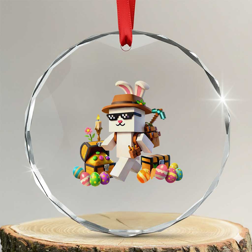 Funny Easter Day Bunny Miner Egg Video Game Crystal Glass Ornament