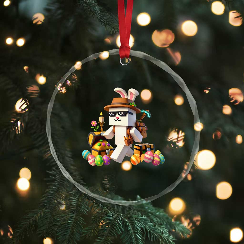 Funny Easter Day Bunny Miner Egg Video Game Crystal Glass Ornament